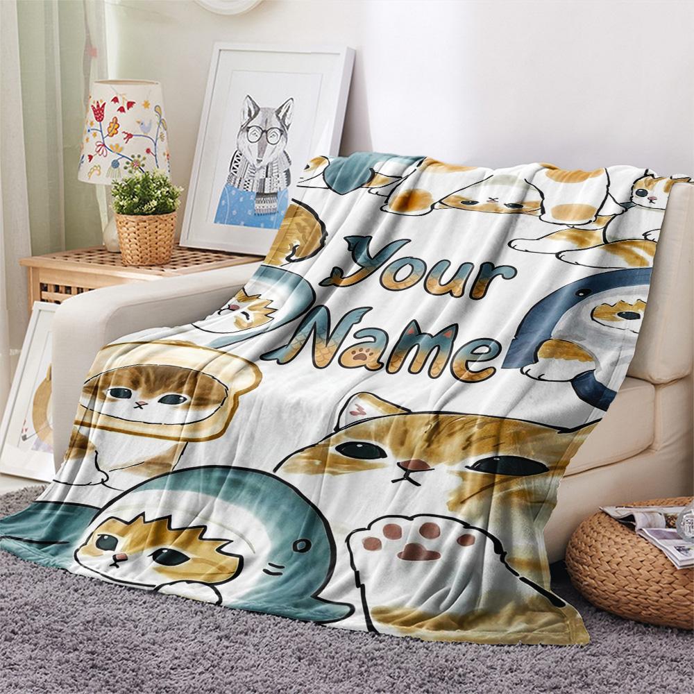 1PC Cat Donut Duo Custom Name Patterned Flannel Blanket Suitable For All Seasons For Home Decor Warmth And Comfort Gifts Holiday Present
