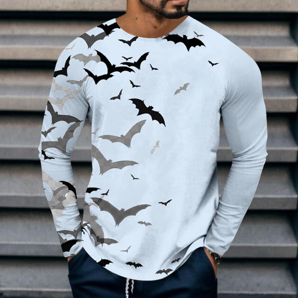 Spring and Autumn Round Neck 3D Bat Printed Top Fashionable Casual Long Sleeved Men's T-shirts