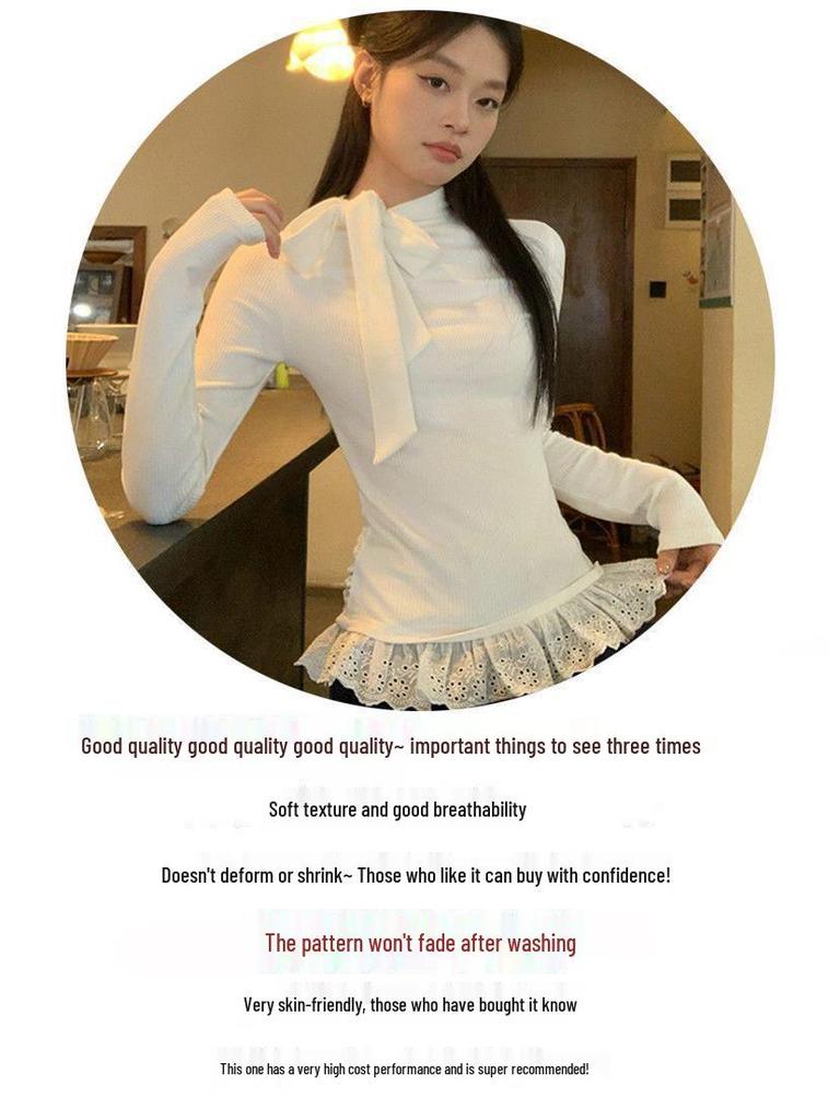Autumn/Winter Pure Desire Spicy Lace Long Sleeve Women's Slimming Top