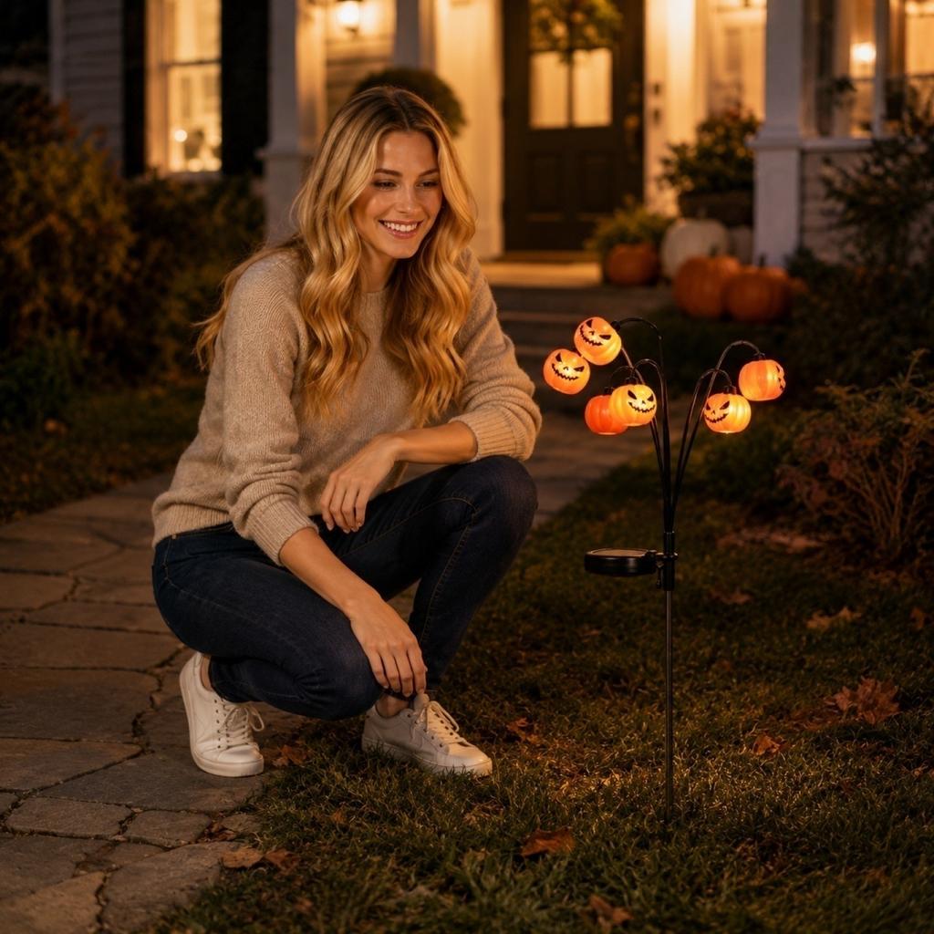 Solar Scary Pumpkin Light Stake - Outdoor Halloween Decor for Garden, , and House