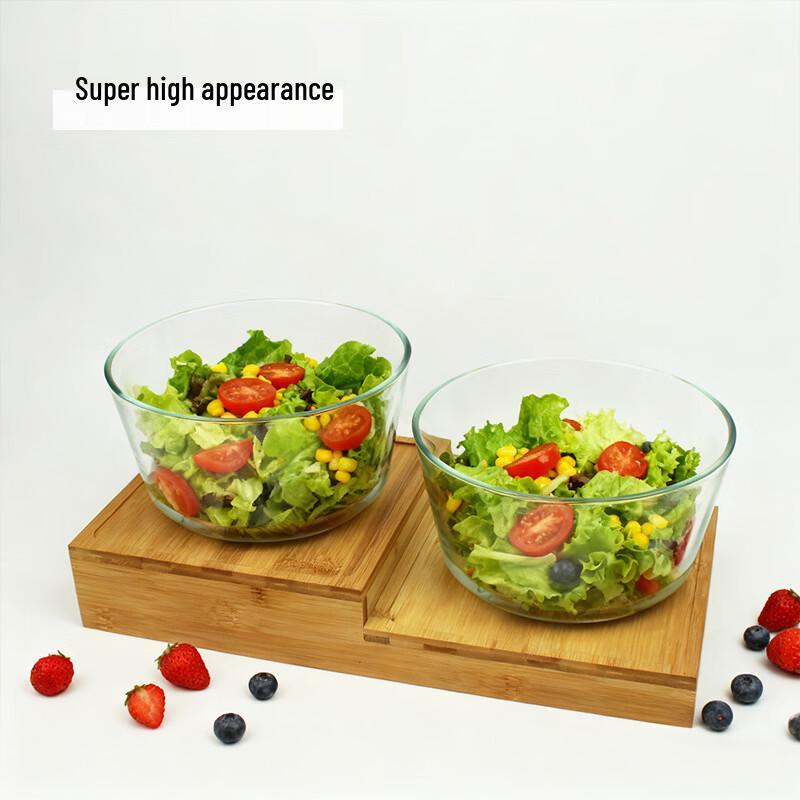 RuHan Ceramic Lace-Edge Serving Bowl Set with Bamboo Stand