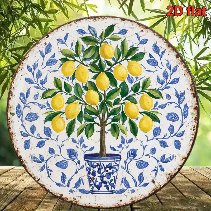 CIFBUY Vintage Mediterranean Aluminum Wall Art Waterproof Durable Lemon Tree Decor for Kitchen Dining Cafe Home