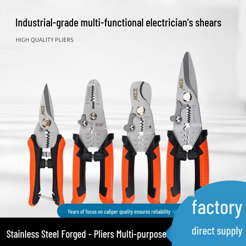 YTH Multi-Functional Stainless Steel Electrician Pliers: Sandblaster, Wire Stripper, Cutter, Puller, and Crimper. 6-inch Multi-functional Electrician Scissors