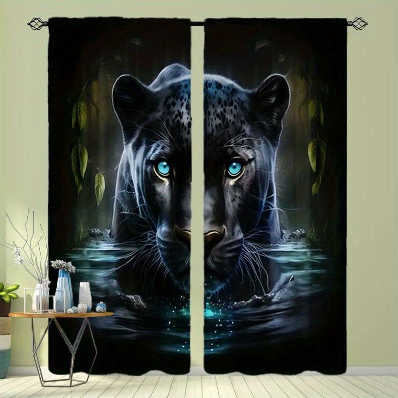 

Черная пантера дикая природа искусство печатный кармашек штанга полузатемняющие шторы 2 шт для гостиной спальня украшения машинная стирка 150W166H(CM)59x65in&Grommet Top