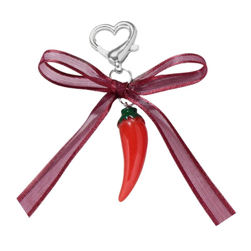 Aesthetic Keychain Charms,Pearls Bows Bag Charm Pendant Sweet Bows Pepper Keychains Charms Hanging Ornament for Women