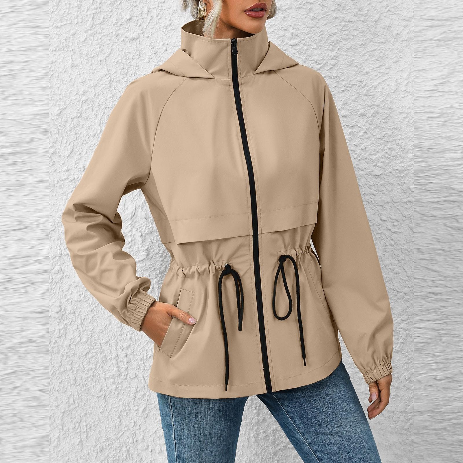 

Куртка женская водонепроницаемая ветровка легкая дождевая куртка с карманами упаковываемая дождевик для женщин с капюшоном XXL кофейный