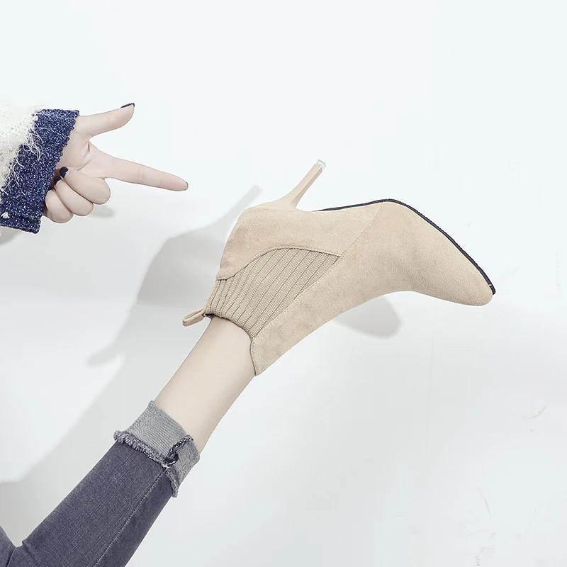 

Женские сапоги-носки на высоком каблуке, вязаные, дышащие, однотонные, на весну и осень, на толстом каблуке, повседневные, на тонком каблуке 35