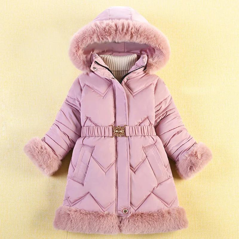 Old Girl Faux Fur Coat Winter Thermal Children's Coat Children's Clothing Snow Parker Coat Belt Fashion