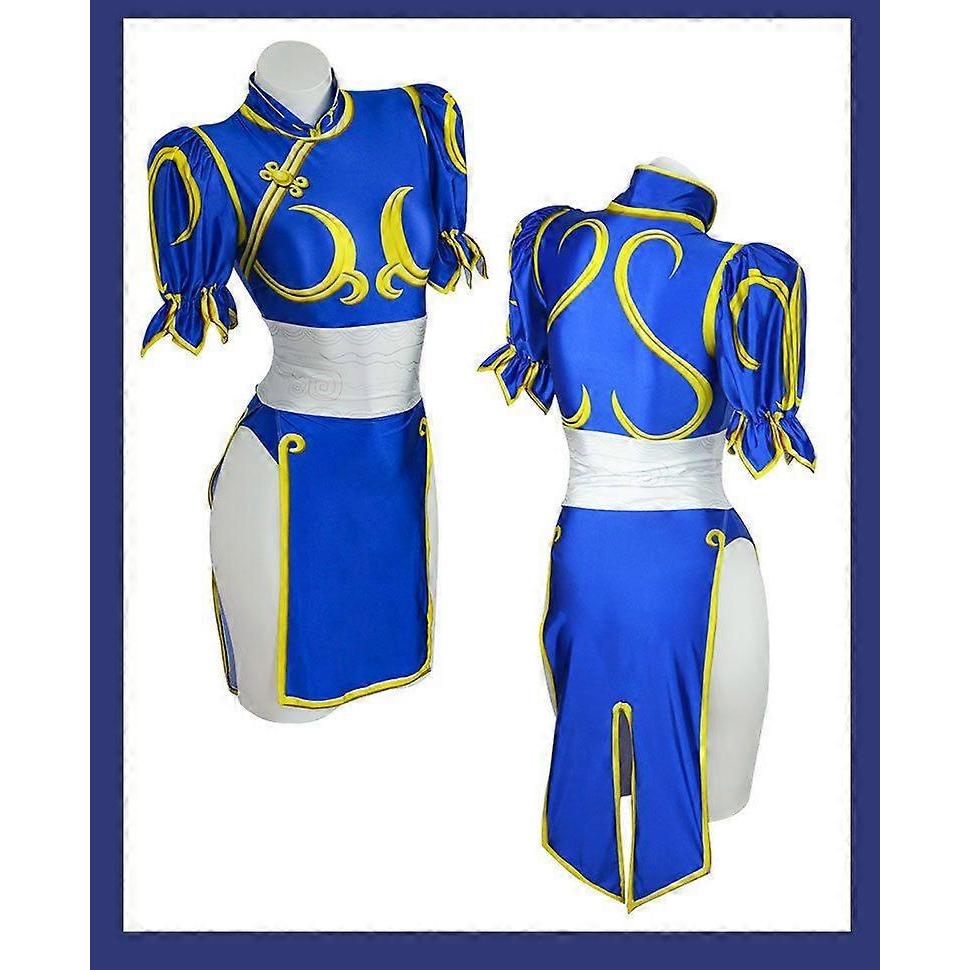 Street Fighte Chun-Li Cosplay Costumes Bule Swimsuit Cheongsam Party Fancy Dress for Womens