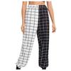 Moda damska Czarne białe spodnie w kratę Kieszonkowe spodnie na co dzień