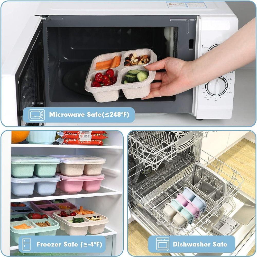 4Pcs/Set Stackable Snack Containers 4 Compartments Divided Snack Box  Food Storage