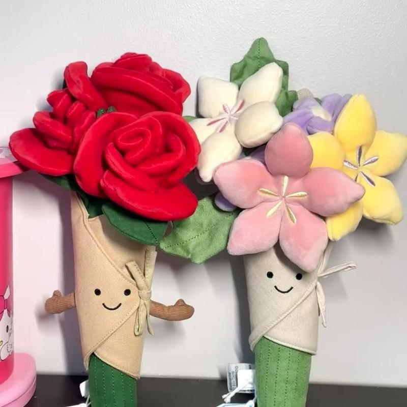 Simulated Tulip Flower Holding Bouquet Valentine's Mothers Day Gift Artificial Rose Flower Girls Christmas Plush Flower Bouquet