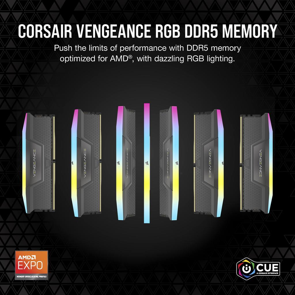 CORSAIR Desktop PC Memory VENGEANCE RGB DDR5 Series 64GB x CMH64GX5M2B5600Z40K DDR5-5600MHz (PC5-44800) [32GB 2]