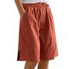 Women's Fashion Solid Color Pants Pocket Button Up Capris Loose Elastic Waist Cotton Linen Shorts