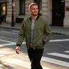Men's Color Zip Up Baseball Jacket with Stand Collar