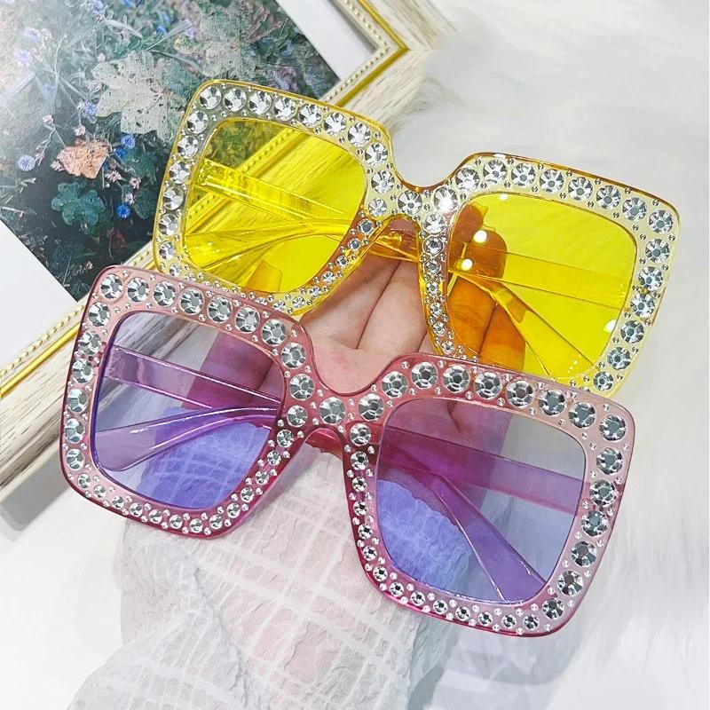 Unisex Diamond Plated Sunglasses Retro Square Large Frame UV400 Sun Glasses Fashion Outdoor Personalized