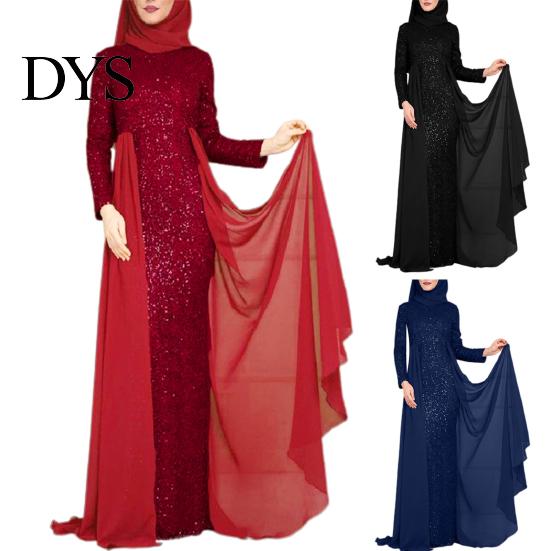Dress O-Neck Long Sleeve High-Waist Net Yarn Stitching Women Elegant Shiny Sequins Bodycon Party Maxi