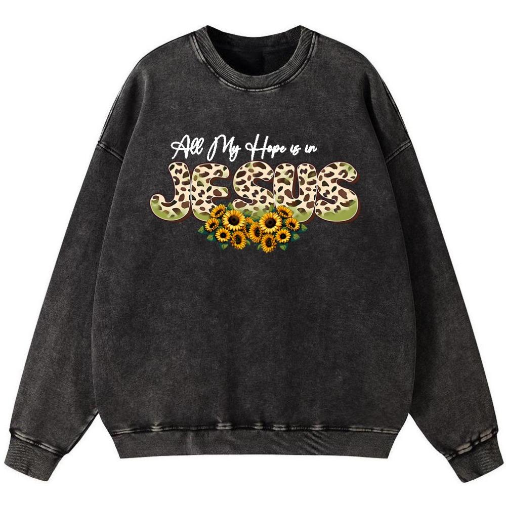 All My Hope Is In Jesus Women Vintage Washed Cotton Sweatshirt Thin Style Hip Hop Soft Hoodies Autumn Loose