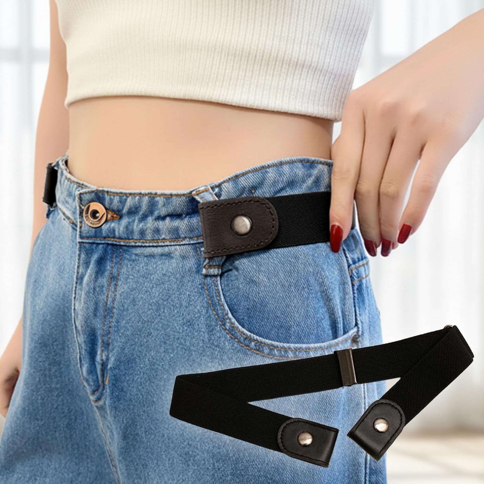 No Buckle Elastic Belt for Women and Men - Adjustable Invisible Waist Belt for Jeans, Casual Pants