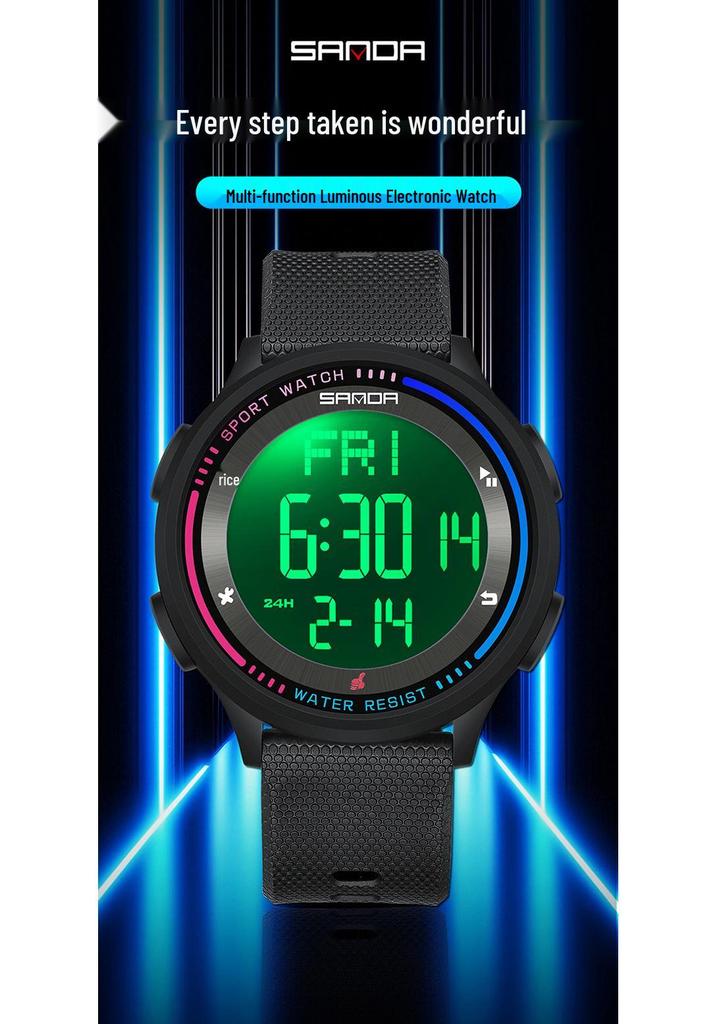 SANDA Unisex Luminous Waterproof Thin Large Screen Multifunction Electronic Wristwatch
