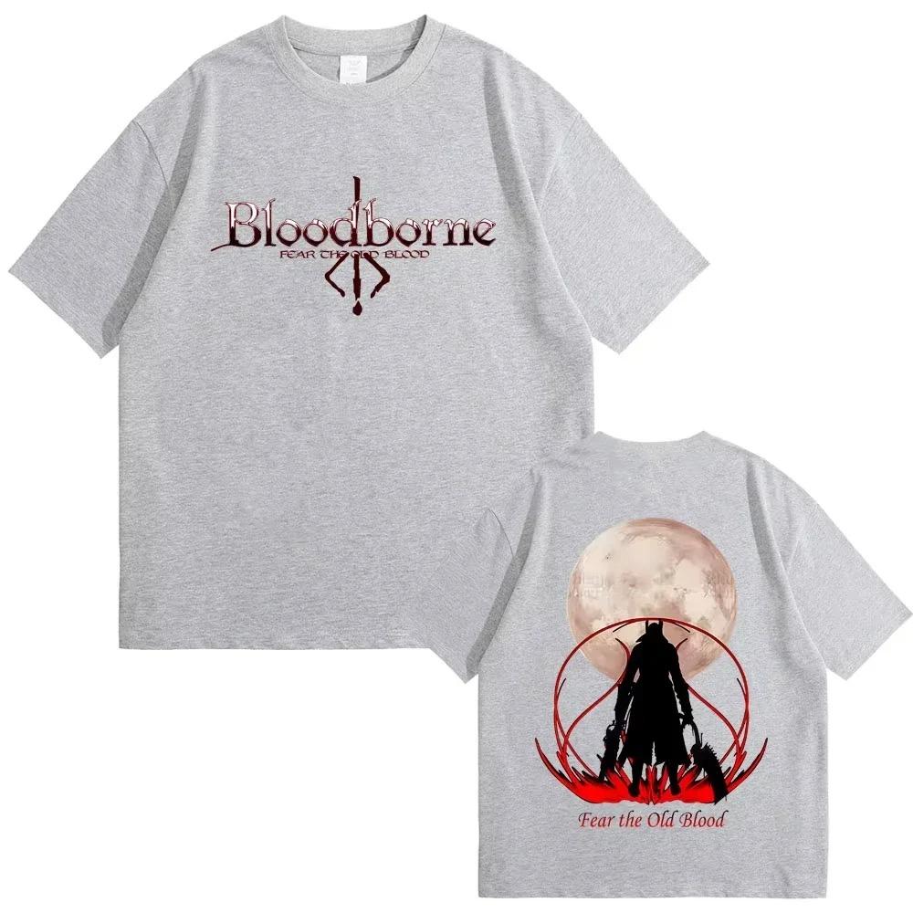 Bloodborne Horror Hunter Ancient Blood Graphic TShirt Unisex Retro Cotton Casual Top Mens Streetwear Loose Crew Neck Short