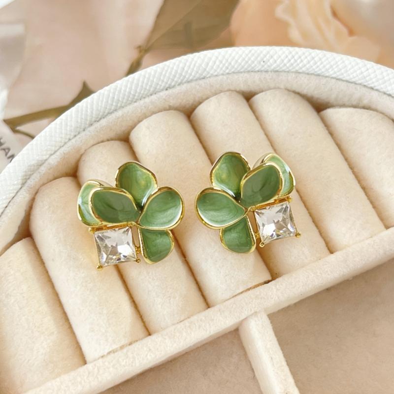Green Enamel Multi-layers Flower Stud Earrings for Women Sweet Korean Fashion Small Earrings Rhinestone Luxury Wedding JewelryGood Product