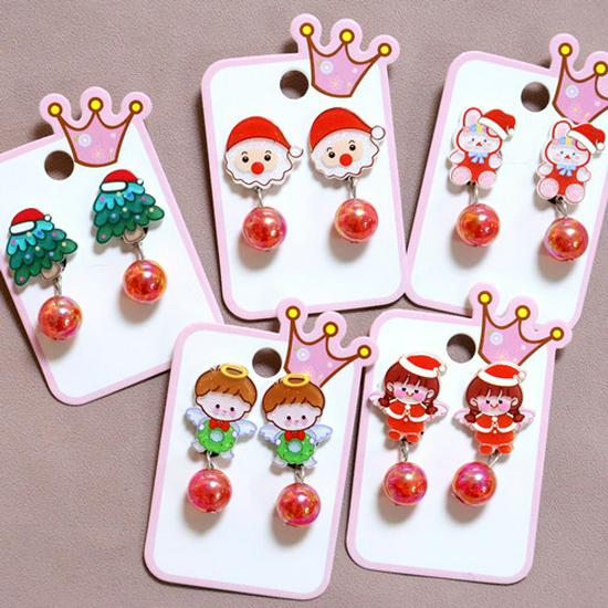 Cartoon Resin Glossy Children's Christmas Flower Ear Clips and Student Earrings