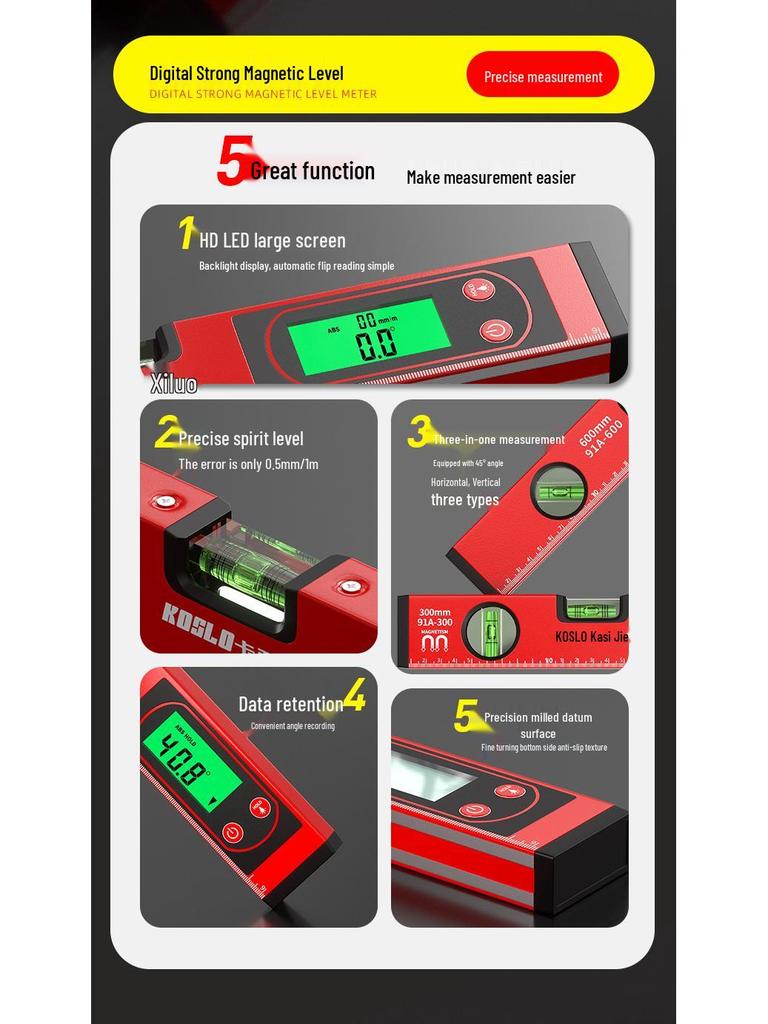 High-Precision Digital Display Spirit Level with Magnet and Multi-Function Slope Meter