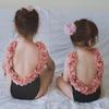 Luxury 3D Floral Backless Girls' One-Piece Swimsuit for Parent-Child Hot Springs