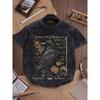 Vintage Gothic Rabe Print T-Shirt Unisex Gewaschenes Schwarz Rundhalsausschnitt Oversized Tee Y2K Streetwear Kurzarm