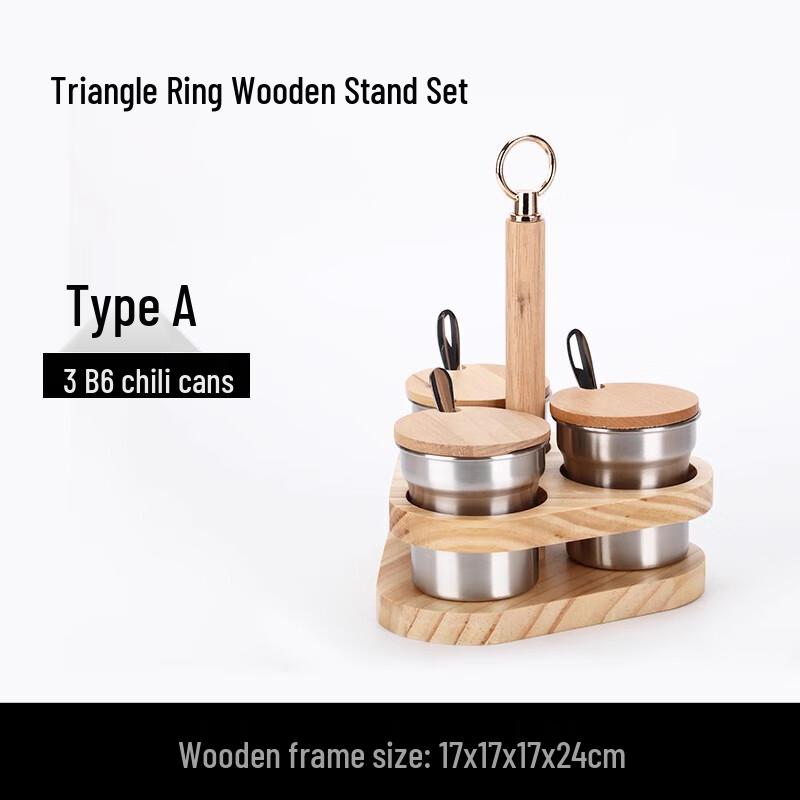 Stainless Steel Seasoning Jar Set with Triangular Wooden Rack