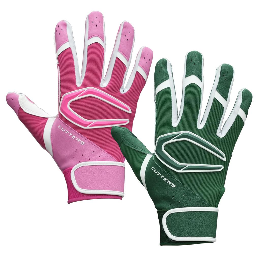 CUTTERS B444 Power Control Batting Size 4.0 Gloves, Ambidextrous, Baseball/Softball, L, Green/White