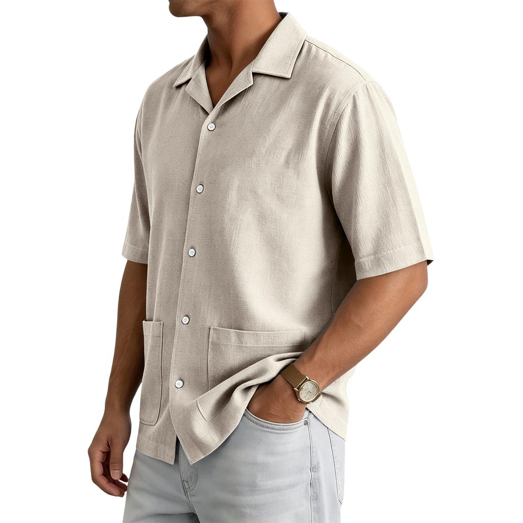 Men's Summer Casual Short-Sleeve Shirt With Collar And Multiple Pockets