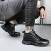 Fashion Leather Safety Shoes Men Work Boots Classic Thick Soled Men Black High Top Cotton Shoes Winter Outdoor Plush Warm Boots