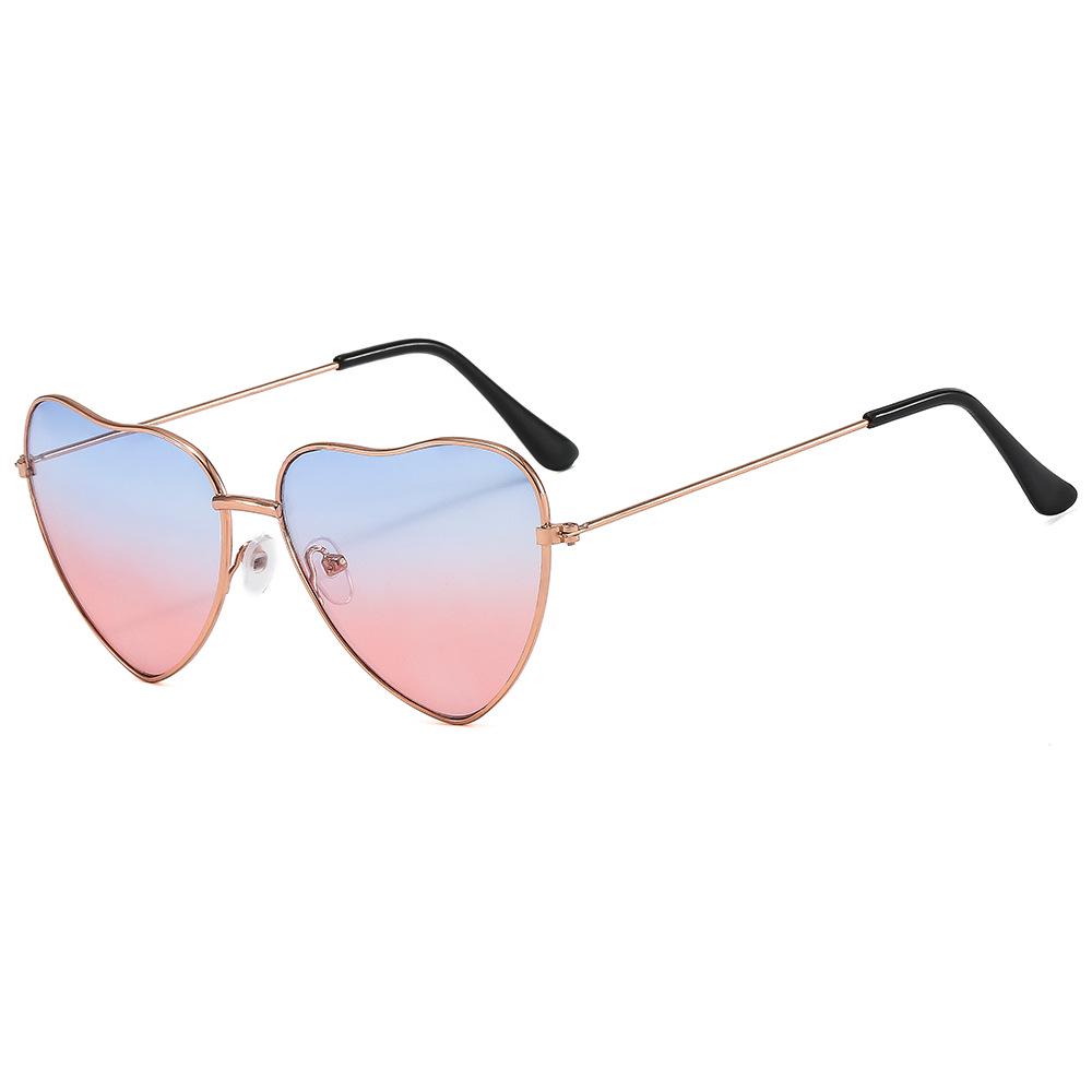 Retro Peach Heart Metal Frame Sunglasses with Ocean Lenses for Women