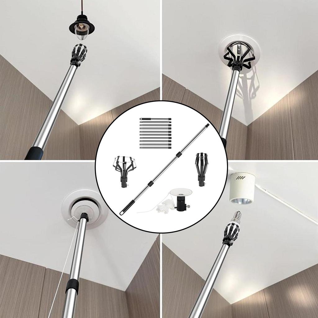 Light Bulb Changer Pole 13ft High-Reach Light Changer Pole Bulb Changing Artifact With Basket Suction Cup Extractor Pole For