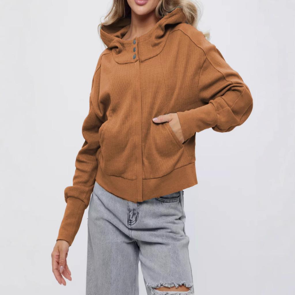 Stitching Sweater Long-sleeved Pullover Cardigan Zipper Top Trendy Hoodie Women