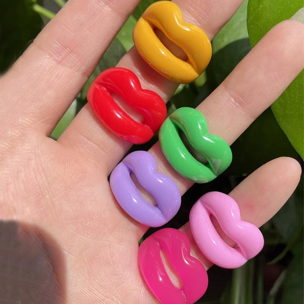 New Personality Punk Geometric Acrylic Square Resin Rings Fashion Jewelry Lips Finger Ring
