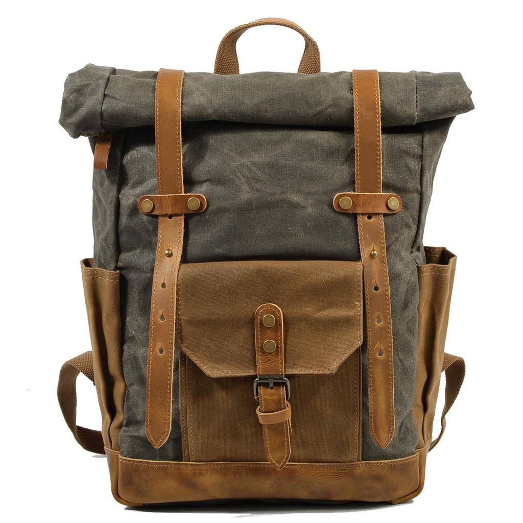 Luksusowe płócienne plecaki w stylu vintage dla mężczyzn płócienny skórzany plecak podróżny duże wodoodporne plecaki Retro Bagpack