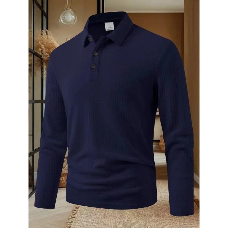 New Men's Business Casual Long Sleeved Solid Color Polo Shirt Summer Fashionable Breathable Comfortable Versatile Top T-shirt