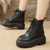 Women Autumn Winter Thick Sole Ankle Boots Fashion Black Chunky Platform Combat Boots Woman Non Slip Zip PU Leather Botas Mujer