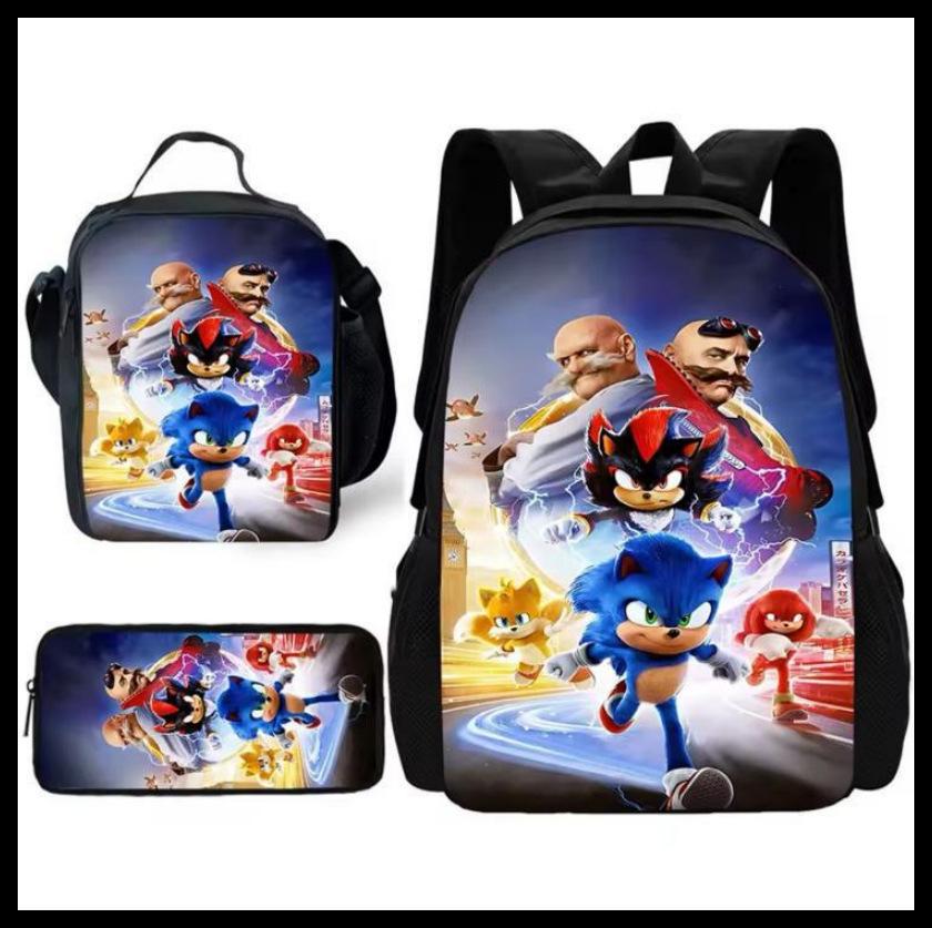 Sonic Backpack, Primary And Secondary School Students Schoolbag, Messenger Bag, Pencil Bag Three-Piece Set