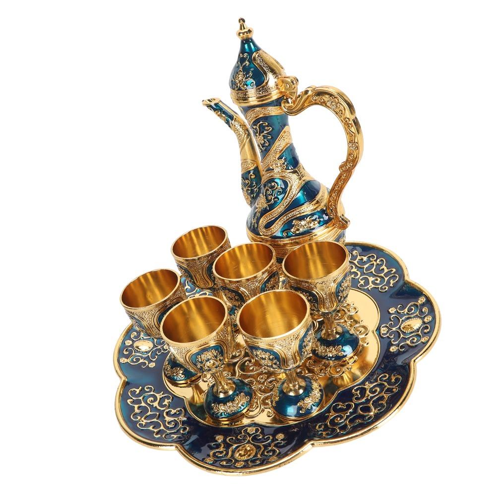8pcs With Tea Tray Turkish Tea Set Gold Blue Tea Pot Cup Set Tea Sets Tea Glass Set  For Party