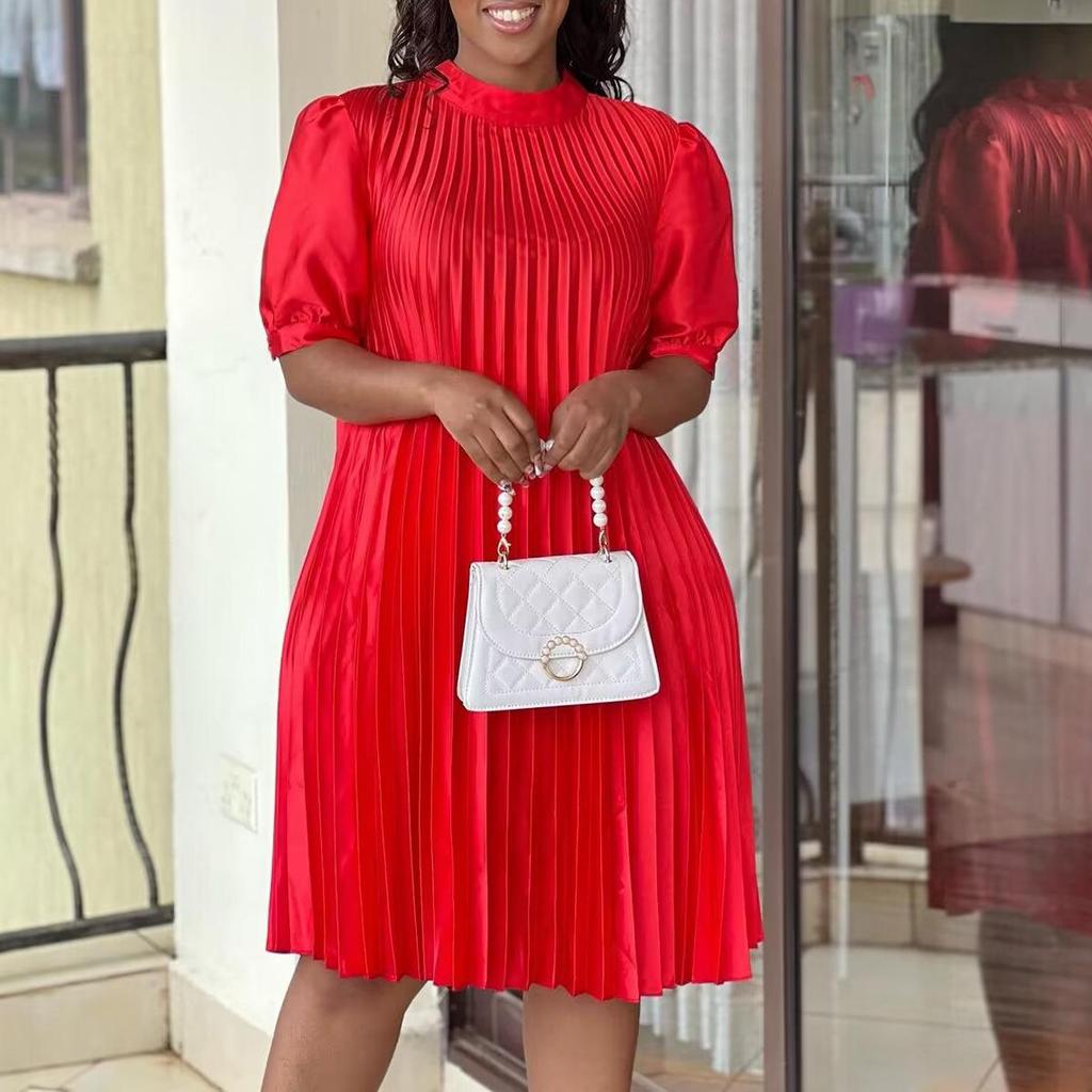 Summer 2023 Plus Size Women's Fashion: Loose Casual Tie-Up Pleated Dress in European and American Styles