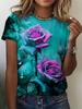 Women's T-shirt - Rose Pattern, Suitable for Casual Daily Wear