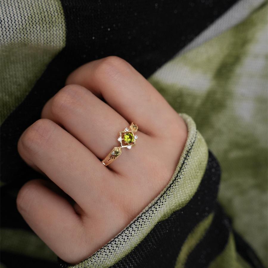 Exquisite Shining Olive Green Zircon Open Ring Romantic Index Finger Ring