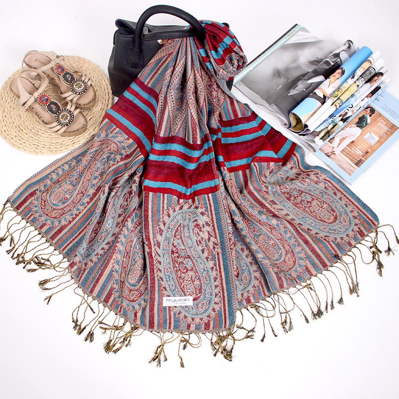 Long scarf Nepalese jacquard fringed cashew women's shawl scarf dual-purpose