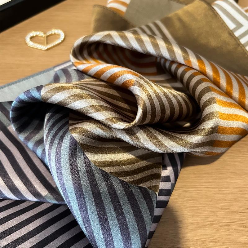 New Versatile Design Silk Silk Scarf Women's Fashion Simple Mulberry Silk 71 Square Scarf Light Luxury Plain Crepe Satin Silk Scarf
