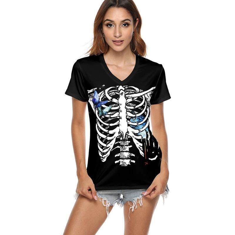 Halloween summer new women's short-sleeved t-shirt digital printing skull personalized style