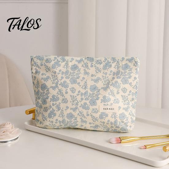 Daily Skincare Organizer Floral Cotton Makeup Bag, Large Capacity Travel Toiletry Bag with Multi Girlfriend Gift Compartments, Cute Cosmetic